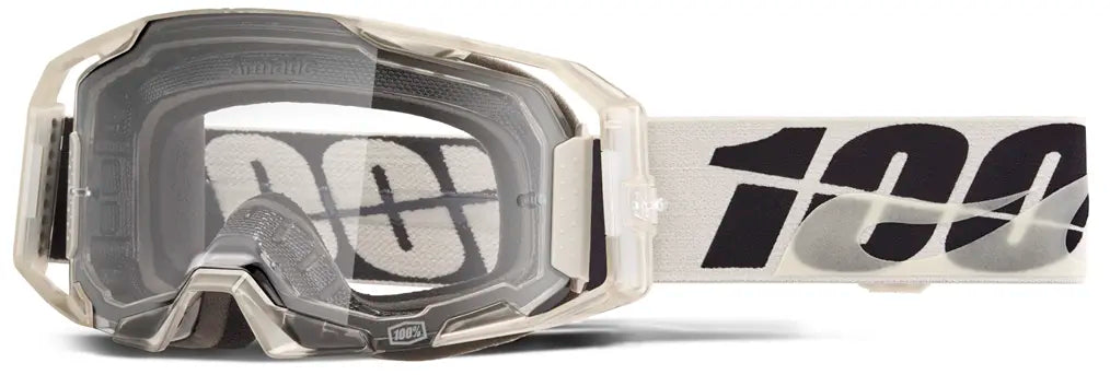 Masque motocross 100% Armatic blanc écran clair vue de profil