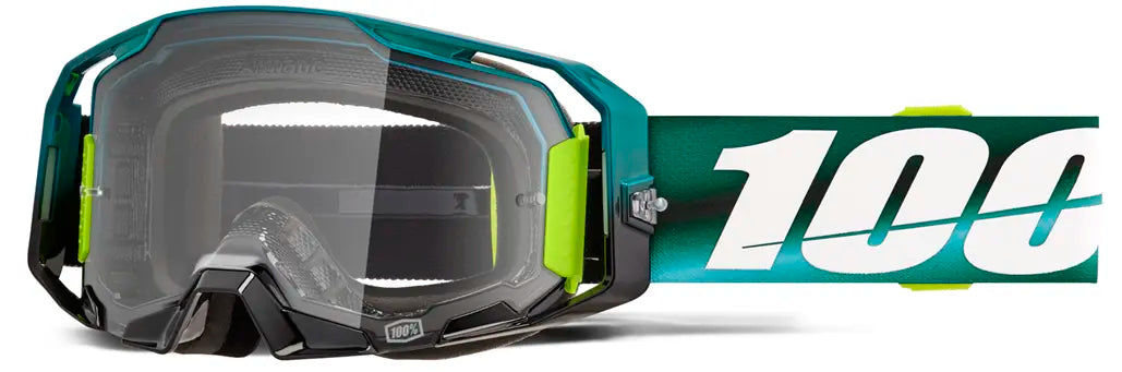 Masque cross enduro 100% Armatic vert canard écran clair vue de profil