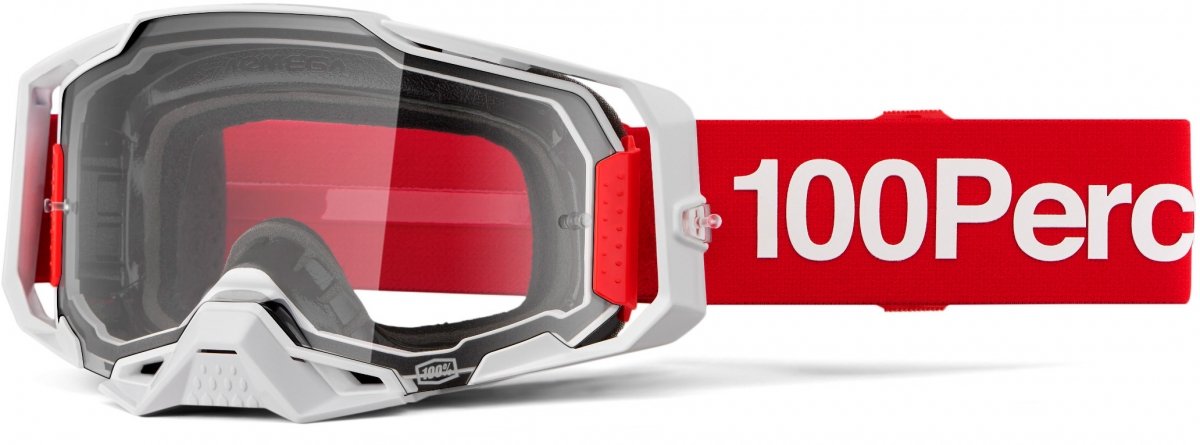 Masque motocross 100% Armega Corbin blanc et rouge écran clair réf 50004-00040 vue de profil