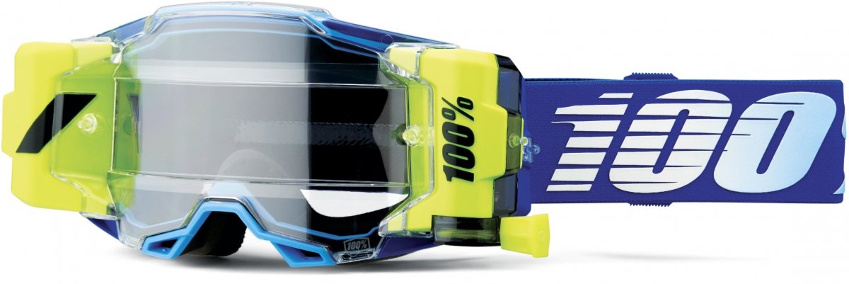 Masque motocross 100% Armega Forecast bleu système roll-off réf 50006-00006 vue de profil