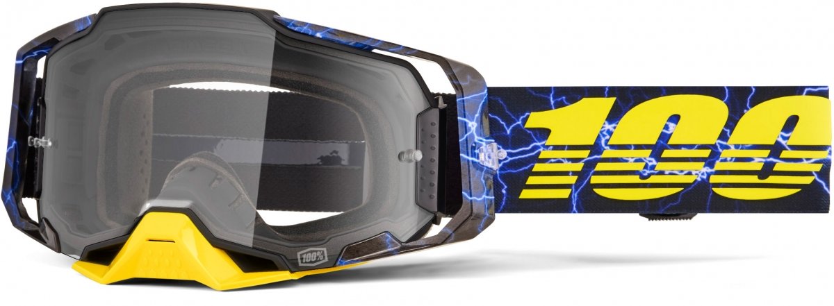 Masque motocross 100% Armega Fury bleu et jaune écran clair réf 50004-00046 vue de profil