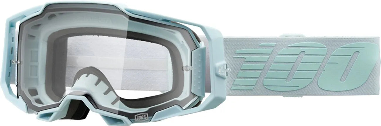 Masque motocross 100% Armega gris clair écran clair vue de profil