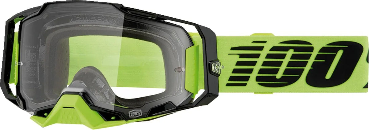 Masque motocross 100% Armega jaune fluo écran clair vue de profil