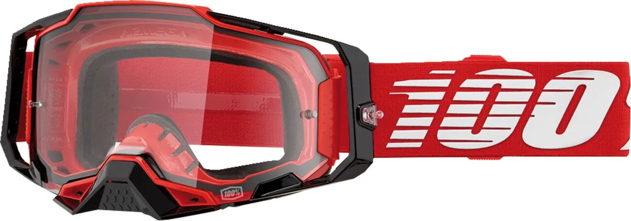 Masque motocross 100% Armega rouge écran clair vue de profil