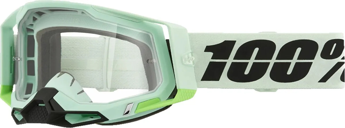 Masque cross enduro 100% Racecraft 2 vert sauge écran clair vue de profil