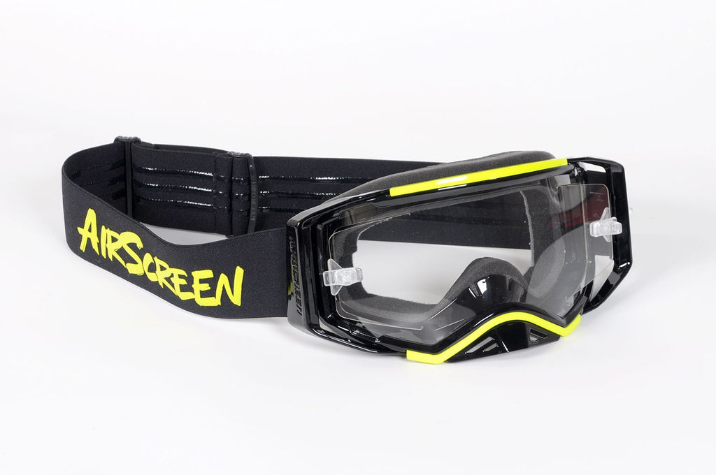 Masque AirScreen Aero EX LE2 Édition Limitée noir jaune fluo enduro écran ouvrant anti-buée – vue trois quarts