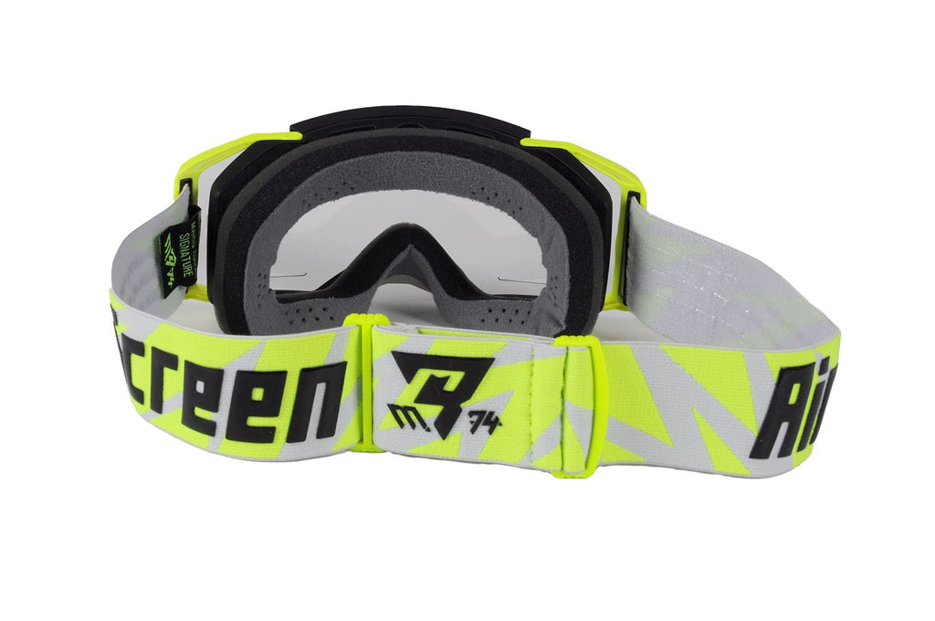 Masque AirScreen Aero EX Mario Roman #74 Signature jaune fluo gris enduro écran ouvrant anti-buée – vue face