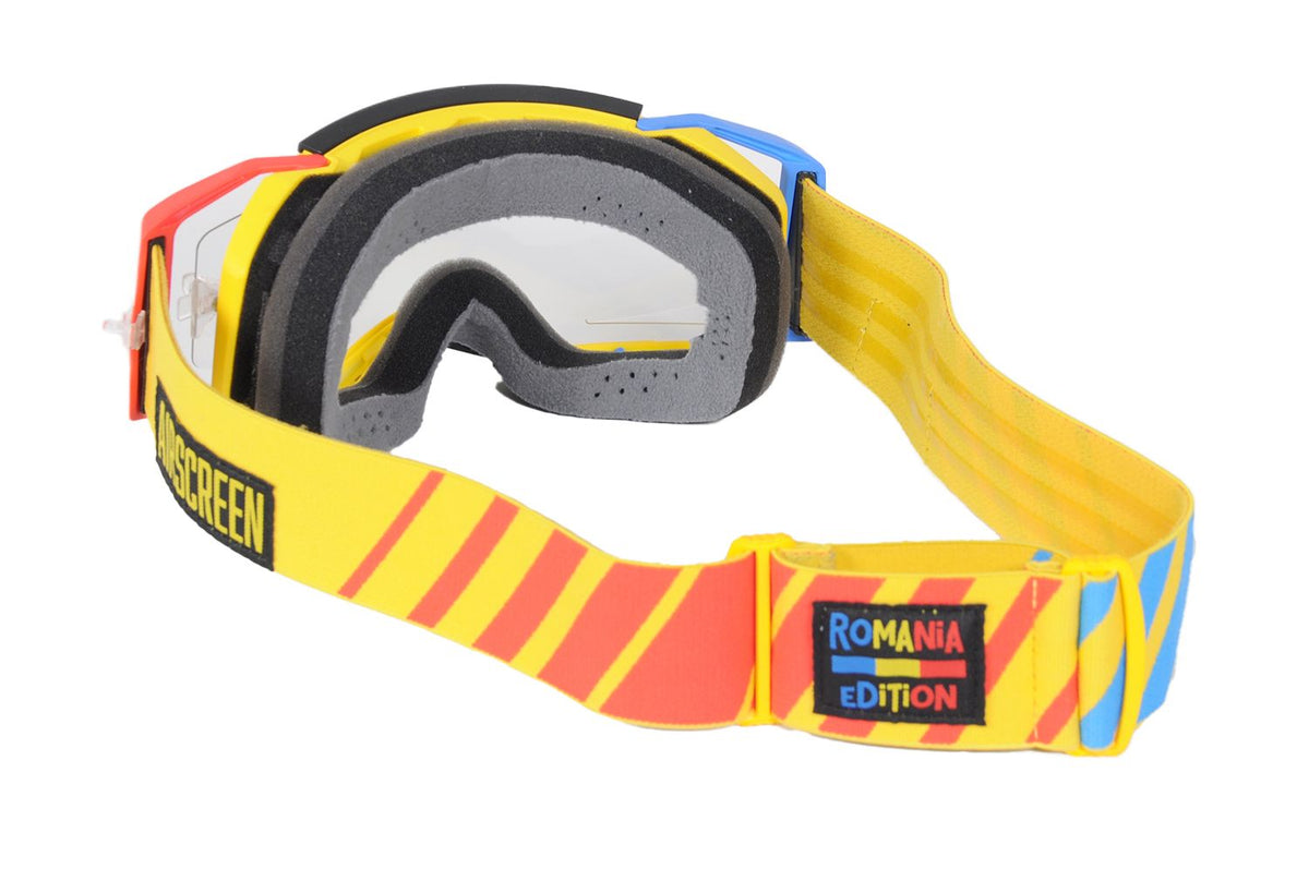 Masque AirScreen Aero EX Romanian Edition jaune bleu rouge enduro écran ouvrant anti-buée – vue face