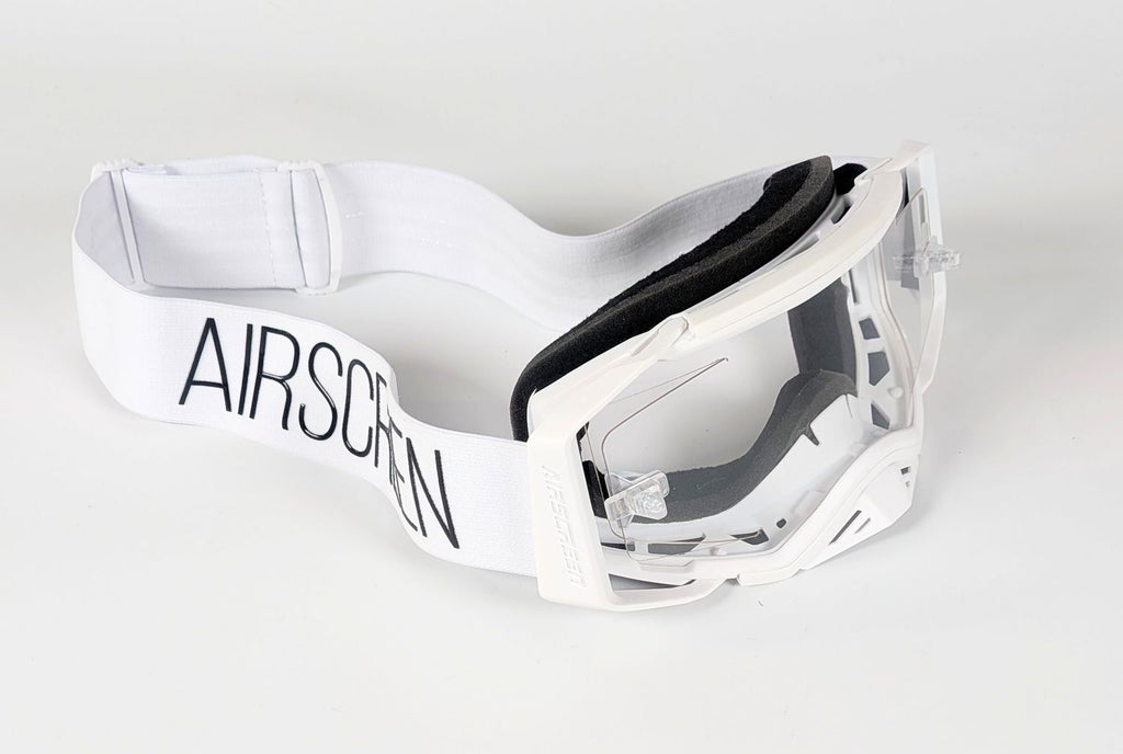 Masque AirScreen Aero EX X2 blanc enduro écran ouvrant anti-buée – vue trois quarts