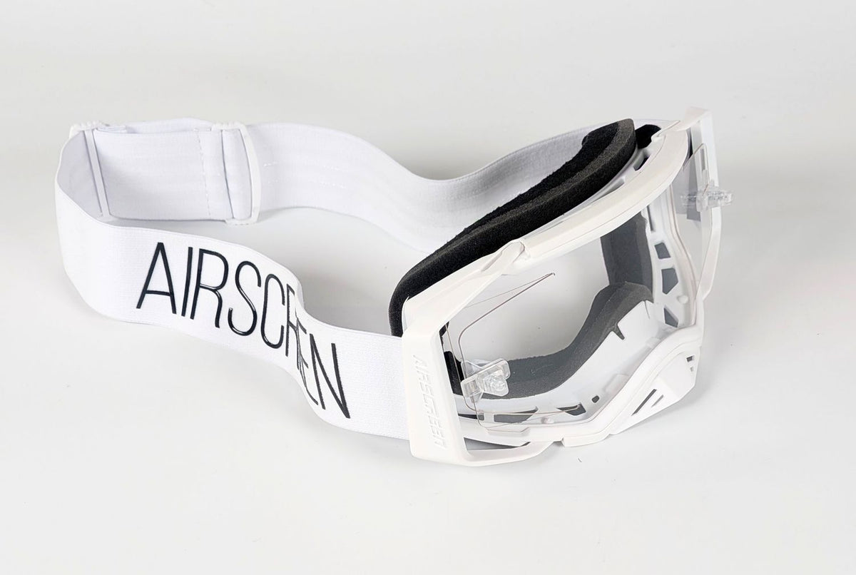 Masque AirScreen Aero EX X2 blanc enduro écran ouvrant anti-buée – vue trois quarts