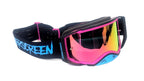 Masque AirScreen Aero MX 01 noir rose bleu motocross anti-buée – vue trois quarts