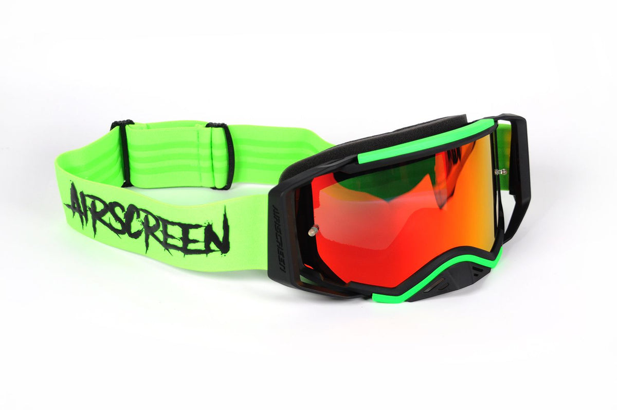 Masque AirScreen Aero MX 07 vert fluo motocross anti-buée – vue trois quarts
