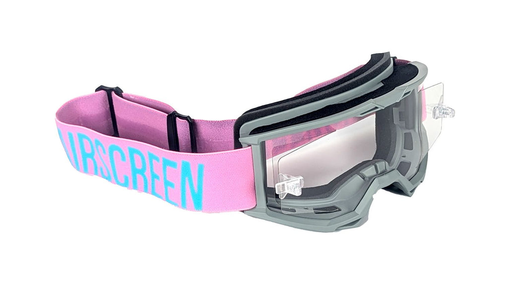 Masque AirScreen Lite EX 01 rose bleu ciel enduro écran ouvrant anti-buée – vue trois quarts