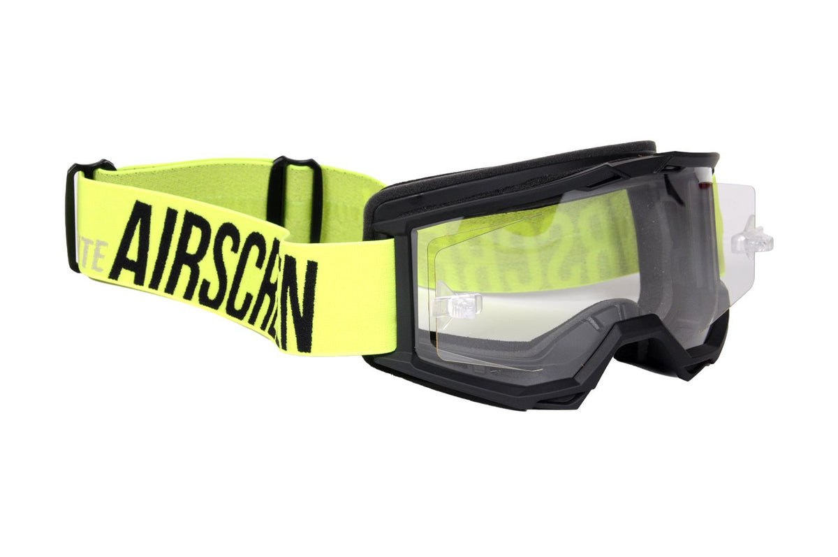 Masque AirScreen Lite EX 03 jaune fluo enduro écran ouvrant anti-buée – vue trois quarts