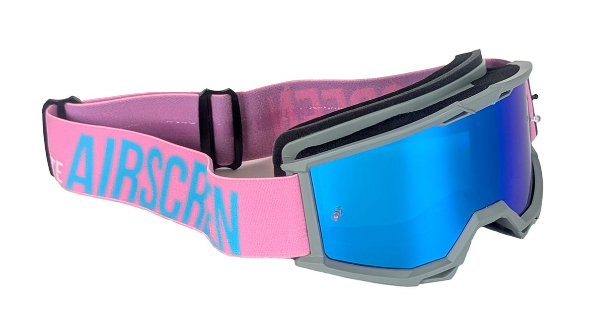 Masque AirScreen Lite MX 01 rose gris motocross anti-buée écran iridium bleu – vue trois quarts