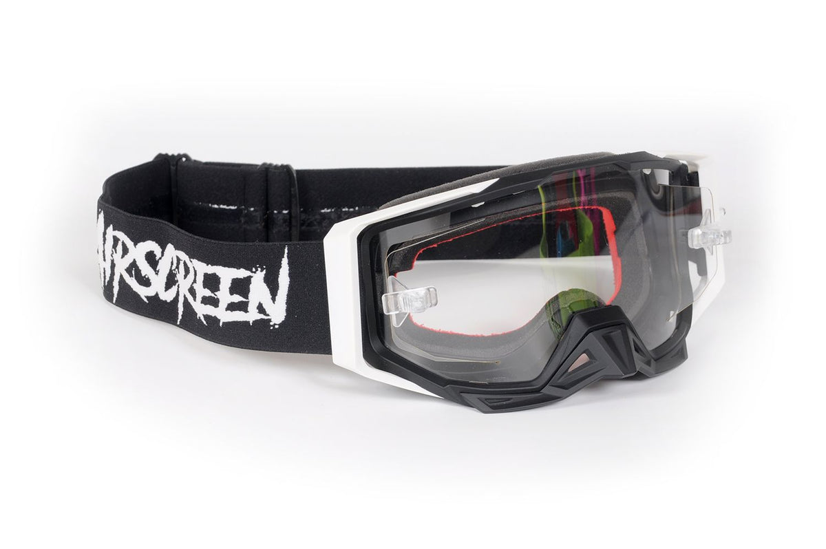 Masque AirScreen S-FIT 01 EX noir blanc enduro écran ouvrant anti-buée – vue trois quarts