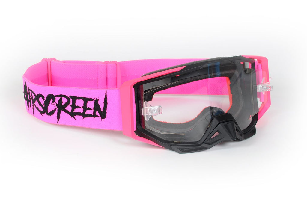 Masque AirScreen S-FIT 02 EX noir rose fluo enduro écran ouvrant anti-buée – vue trois quarts