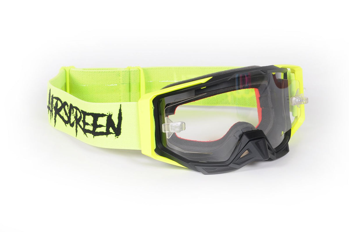 Masque AirScreen S-FIT 03 EX noir jaune fluo enduro écran ouvrant anti-buée – vue trois quarts
