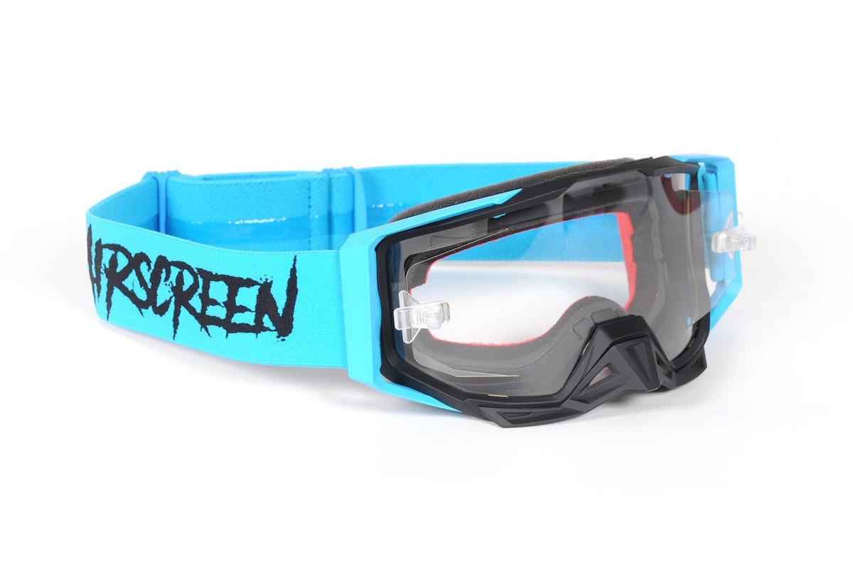 Masque AirScreen S-FIT 04 EX noir bleu fluo enduro écran ouvrant anti-buée – vue trois quarts