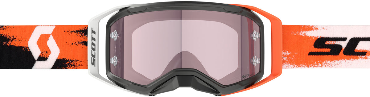 Masque Scott Prospect 2.0 AMP noir orange fluo vue de profil écran Amplifier rose