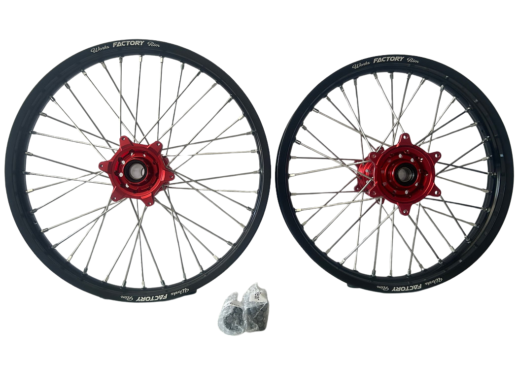 Paire de roues Factory Wheels noir rouge pour KTM Husqvarna GasGas enduro motocross 21x1.60 18x2.15