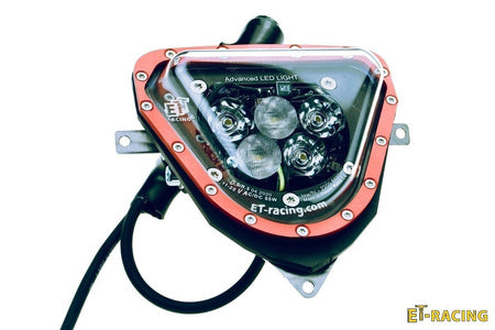 Plaque phare LED ET Racing Dual 5 Beta, détail des deux modules optiques CREE