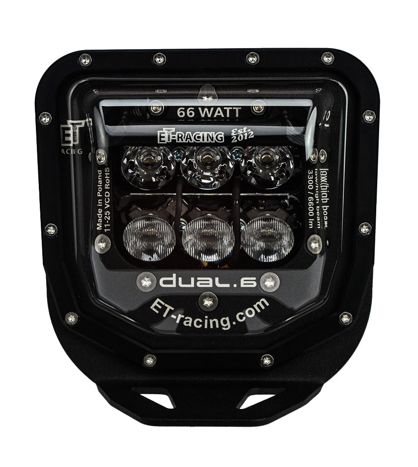 Plaque phare LED ET Racing Dual 6 noire compatible Husqvarna TE FE 150 à 501 2024 à 2027 injection, vue de face