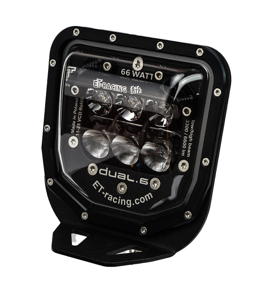 Plaque phare LED ET Racing Dual 6 noire Husqvarna TE FE 2024 à 2027 vue de trois quarts