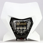 Plaque phare LED ET Racing Dual 6 noire compatible KTM EXC EXC-F XC XC-F 150 à 500 2024 à 2027 injection TBI et EFI avec la plaque phare en plasque