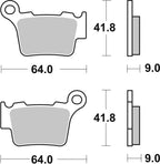 Cotes de la plaquette de frein arrière Brembo 07BB27SX : 64 mm de large, 41,8 mm de haut, 9 mm d'épaisseur