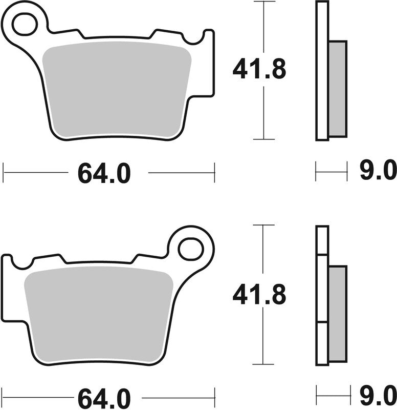 Cotes de la plaquette de frein arrière Brembo 07BB27SX : 64 mm de large, 41,8 mm de haut, 9 mm d'épaisseur