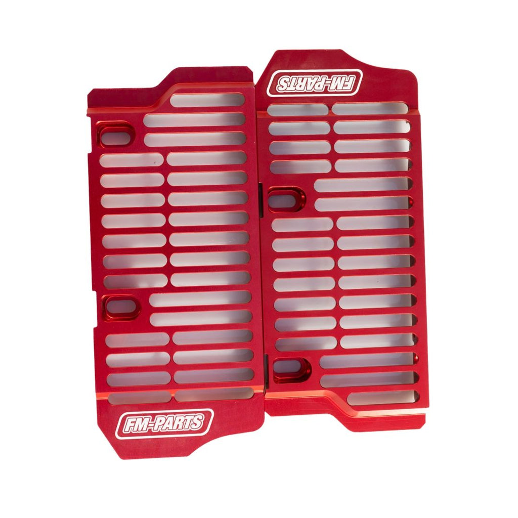 Protection de radiateur Beta rouge FM-Parts aluminium CNC pour moto enduro Beta RR 2T et 4T – renfort radiateur hard enduro ultra résistant