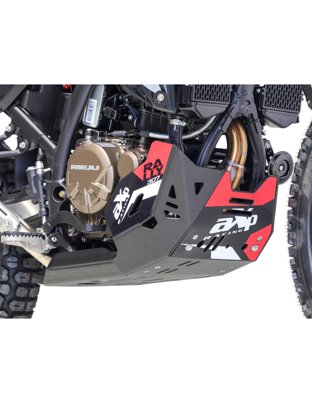 Sabot AXP PEHD 8mm monté sur Rieju Aventura Rally 307 - profil droit protection carters