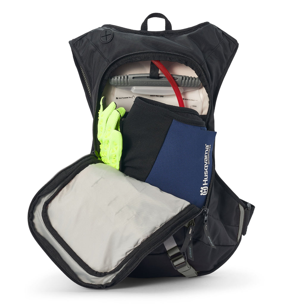 Sac d’hydratation USWE Moto Hydro 12L noir pour enduro hard enduro rallye raid et adventure poche eau ouverte