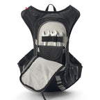 Sac d’hydratation USWE Moto Hydro 12L noir pour enduro hard enduro rallye raid et adventure poche outils ouverte