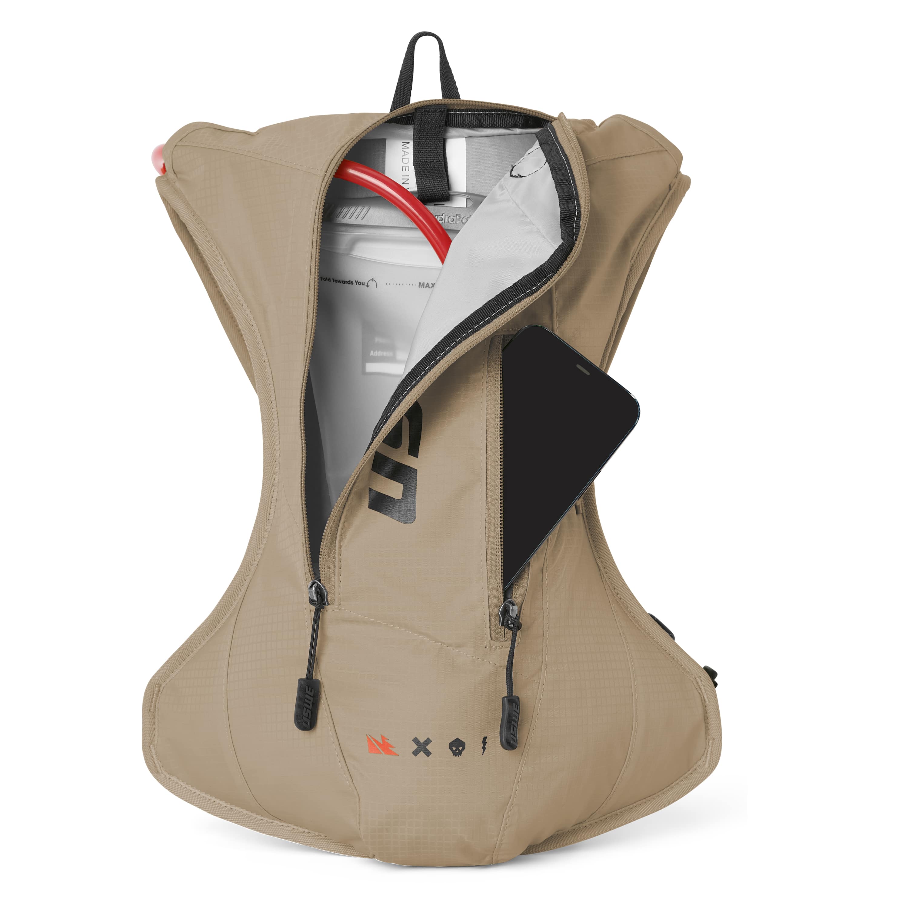 Sac d’hydratation USWE OUTLANDER 4L Moto couleur sable pour enduro hard enduro rallye et motocross poche ouverte