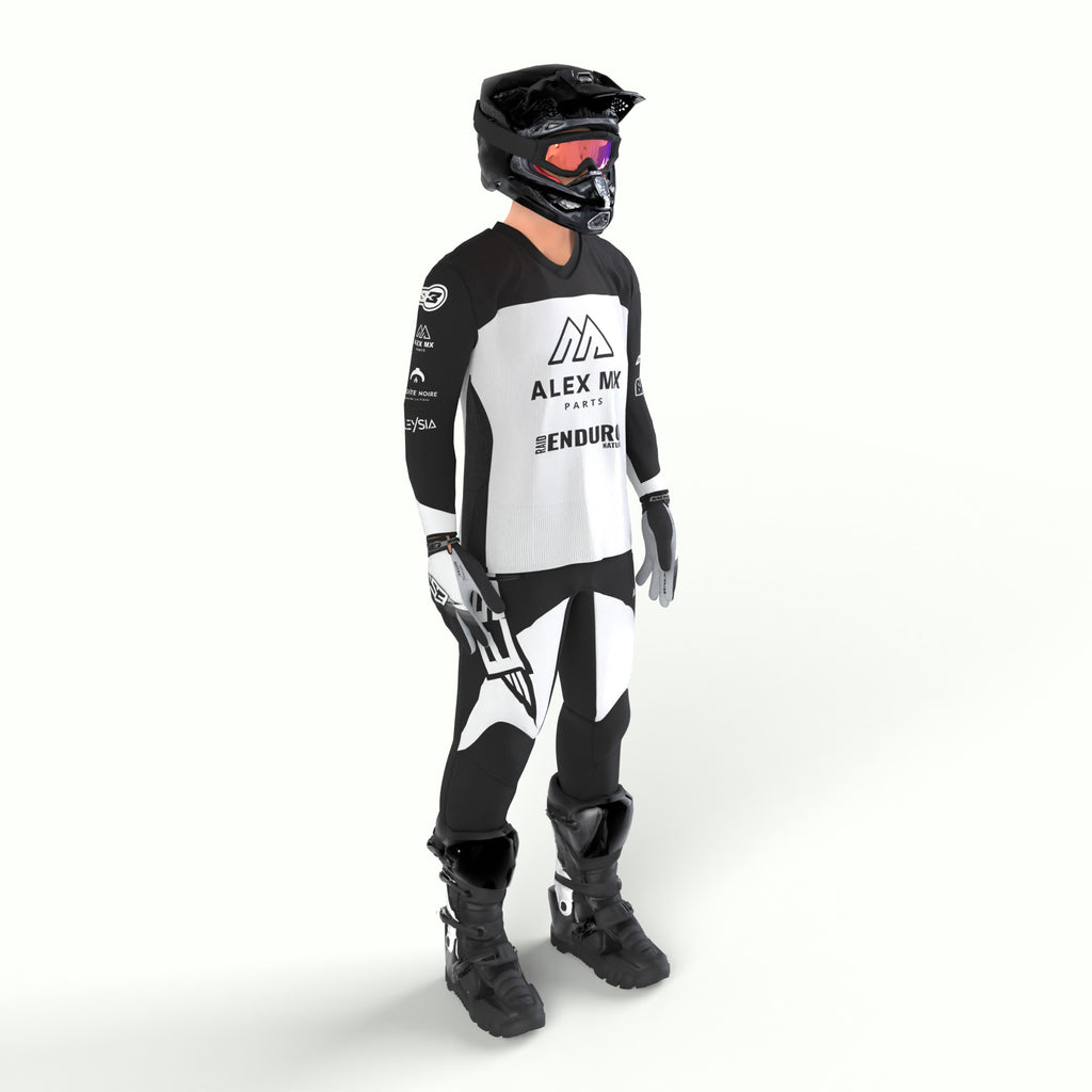 Tenue Alex MX Replica S3 Parts noire et blanche - maillot et pantalon, vue de dos