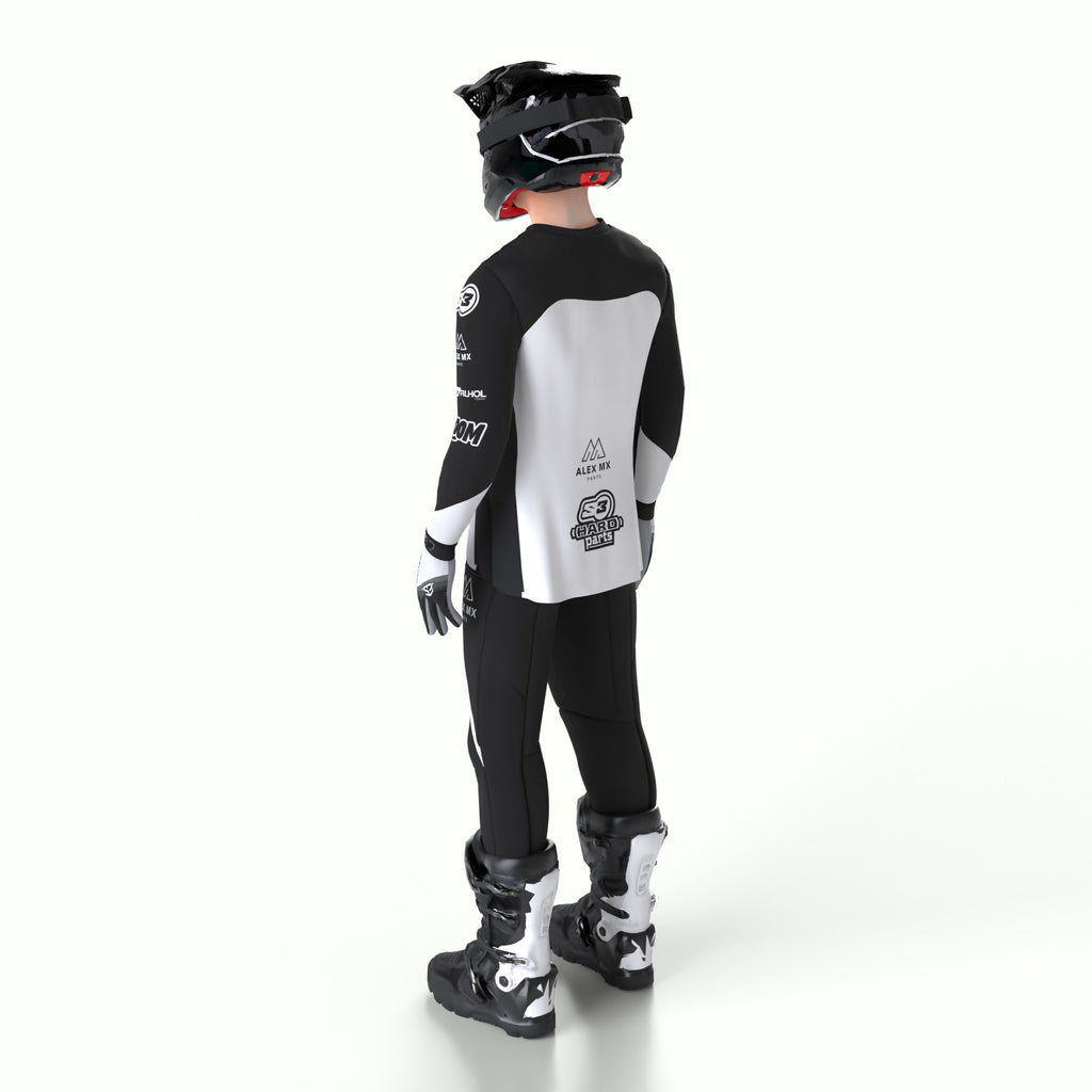 Tenue Alex MX Replica S3 Parts noire et blanche - maillot et pantalon, vue de face