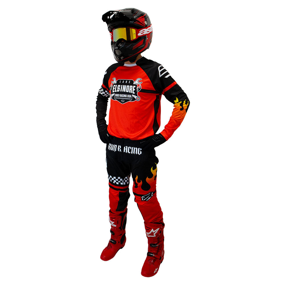 Tenue complète enfant Bud Racing Lake Elsinore rouge noir - vue d'ensemble