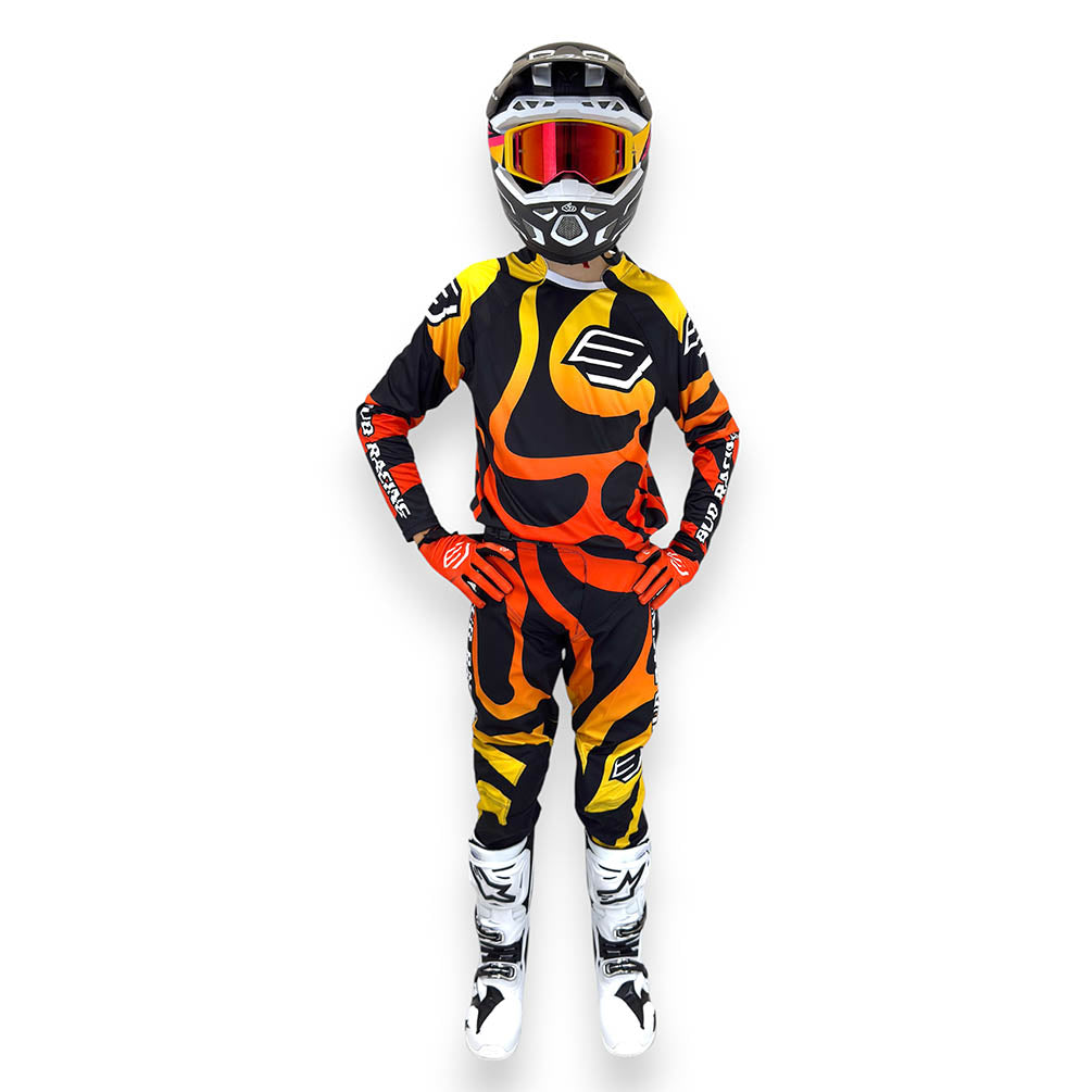 Tenue complète enfant Bud Racing Lava noir orange jaune - vue d'ensemble