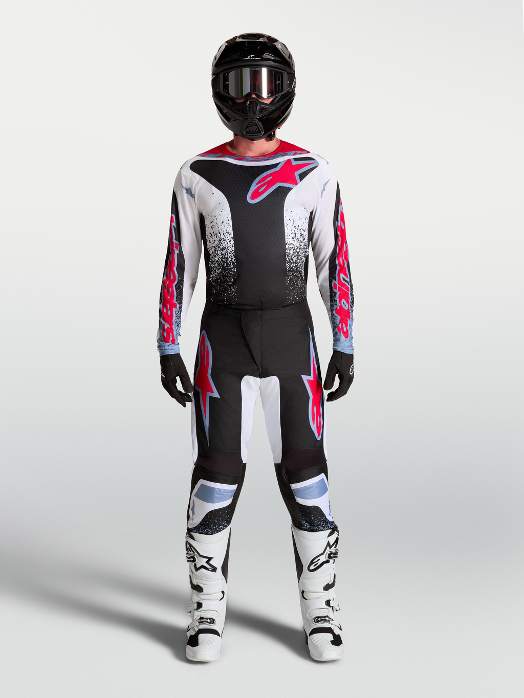 Tenue cross complète Alpinestars Fluid Drag noir blanc rouge vue d'ensemble