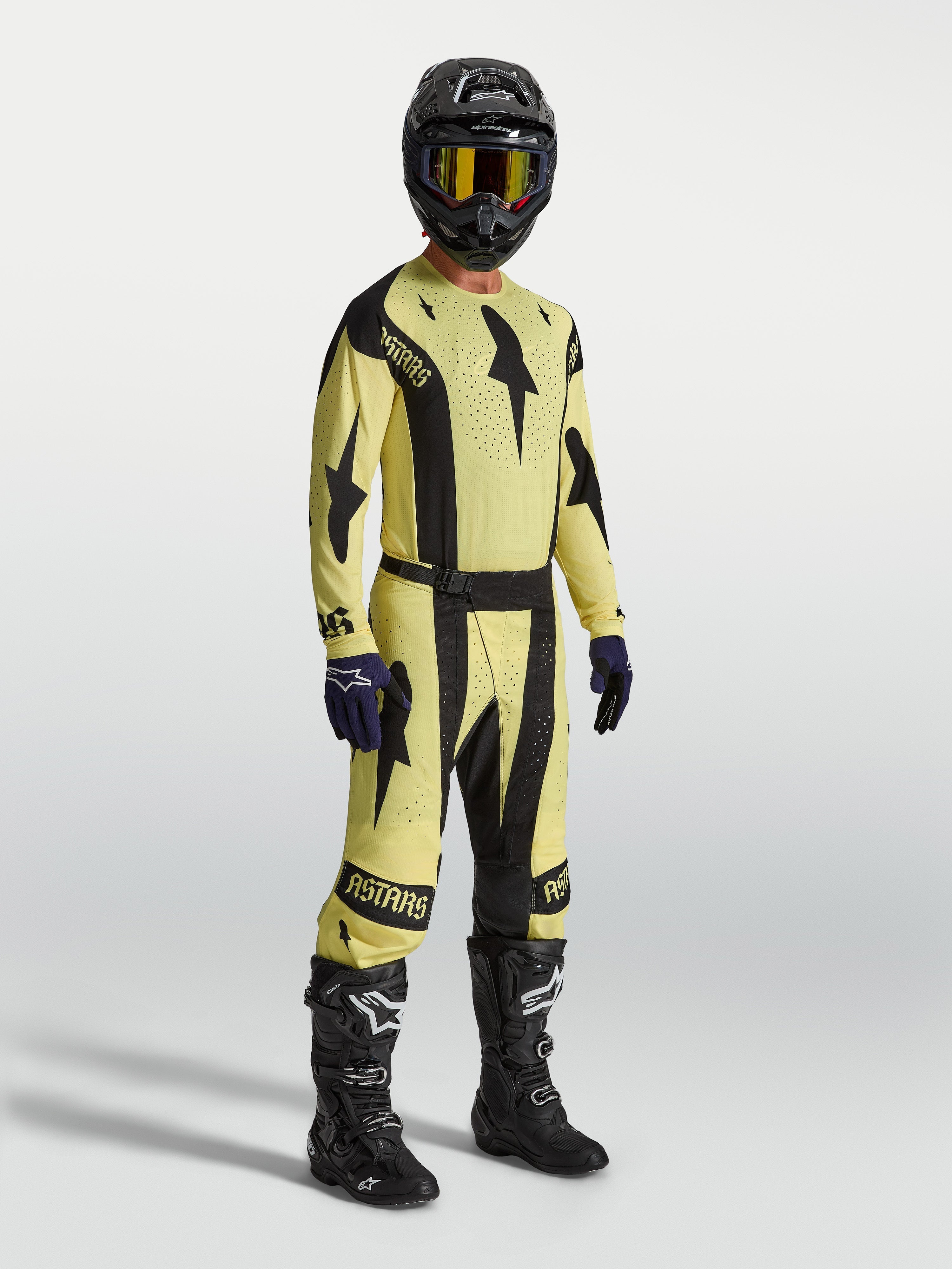 Tenue cross Alpinestars Techstar Atrox jaune noir vue de face
