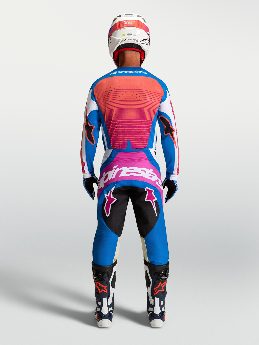 Tenue cross Alpinestars Techstar Maven bleu corail vue de dos