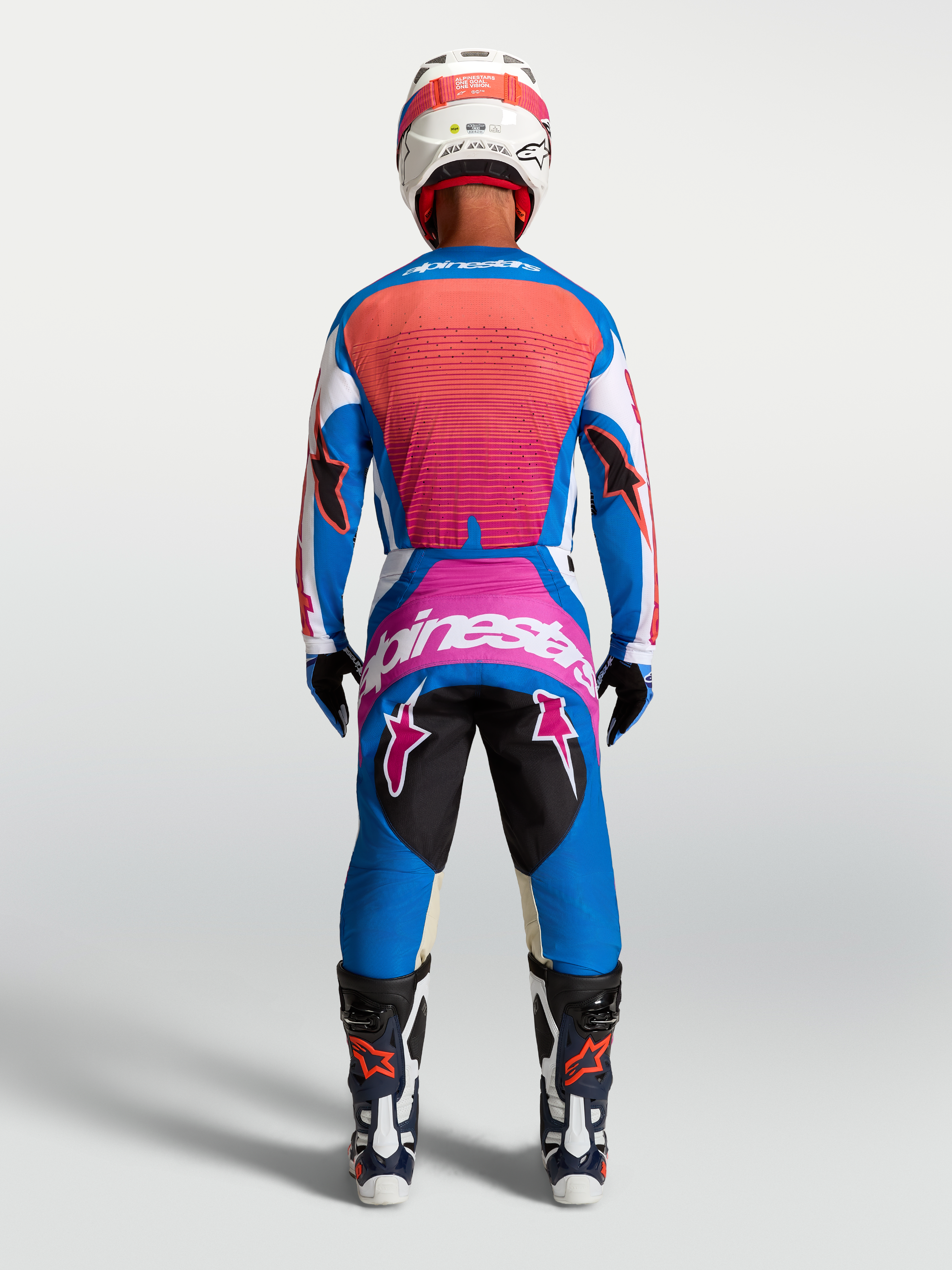 Tenue cross Alpinestars Techstar Maven bleu corail vue de dos
