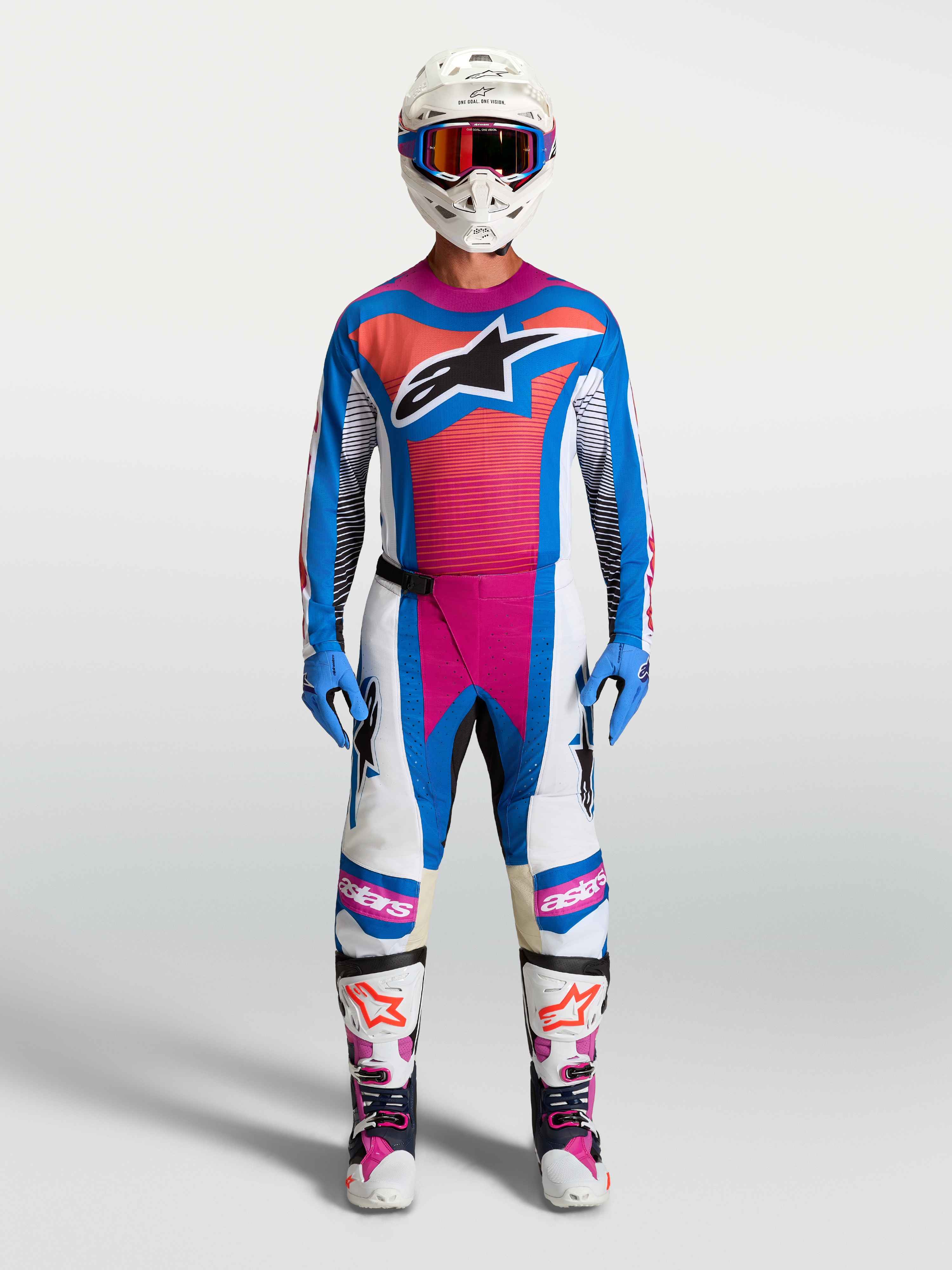 Tenue cross complète Alpinestars Techstar Maven bleu et corail vue d'ensemble