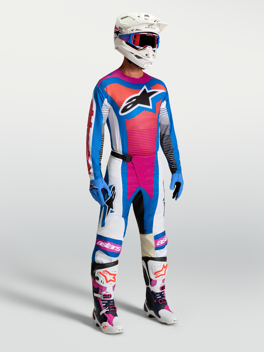 Tenue cross Alpinestars Techstar Maven bleu corail vue de face