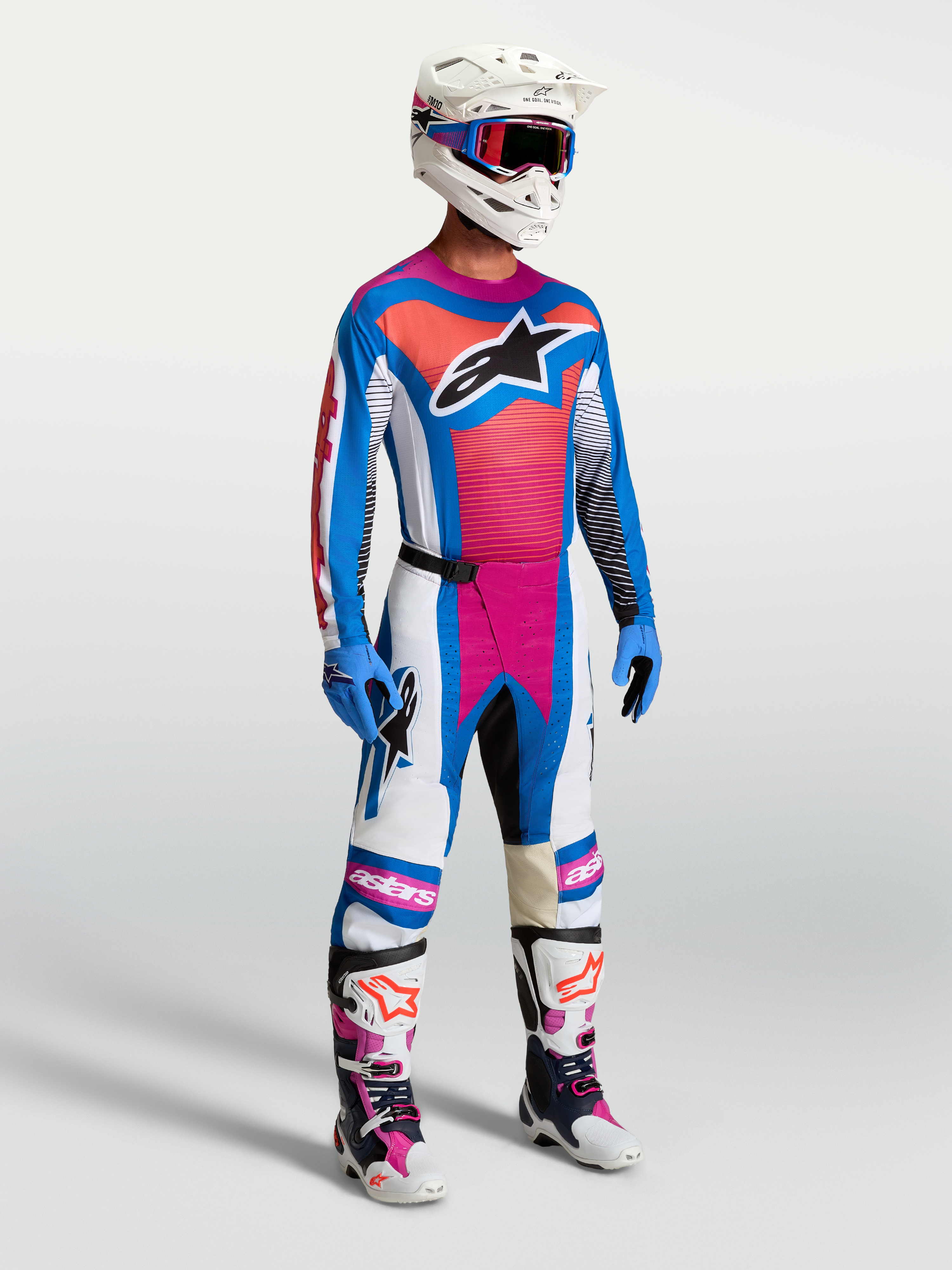 Tenue cross Alpinestars Techstar Maven bleu corail vue de face