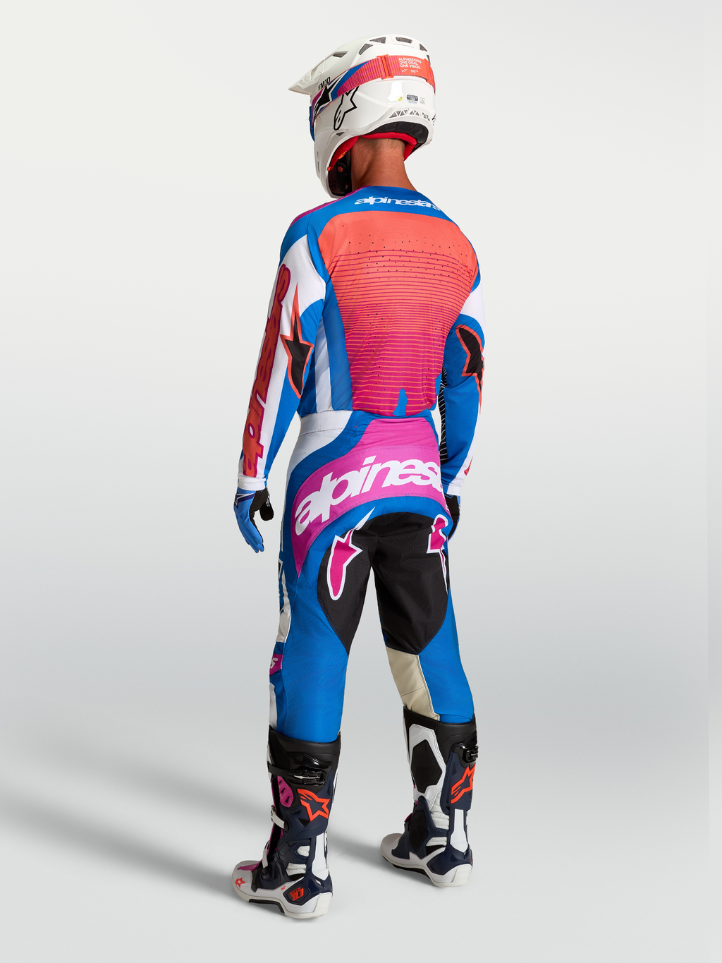 Tenue cross Alpinestars Techstar Maven bleu corail vue de profil