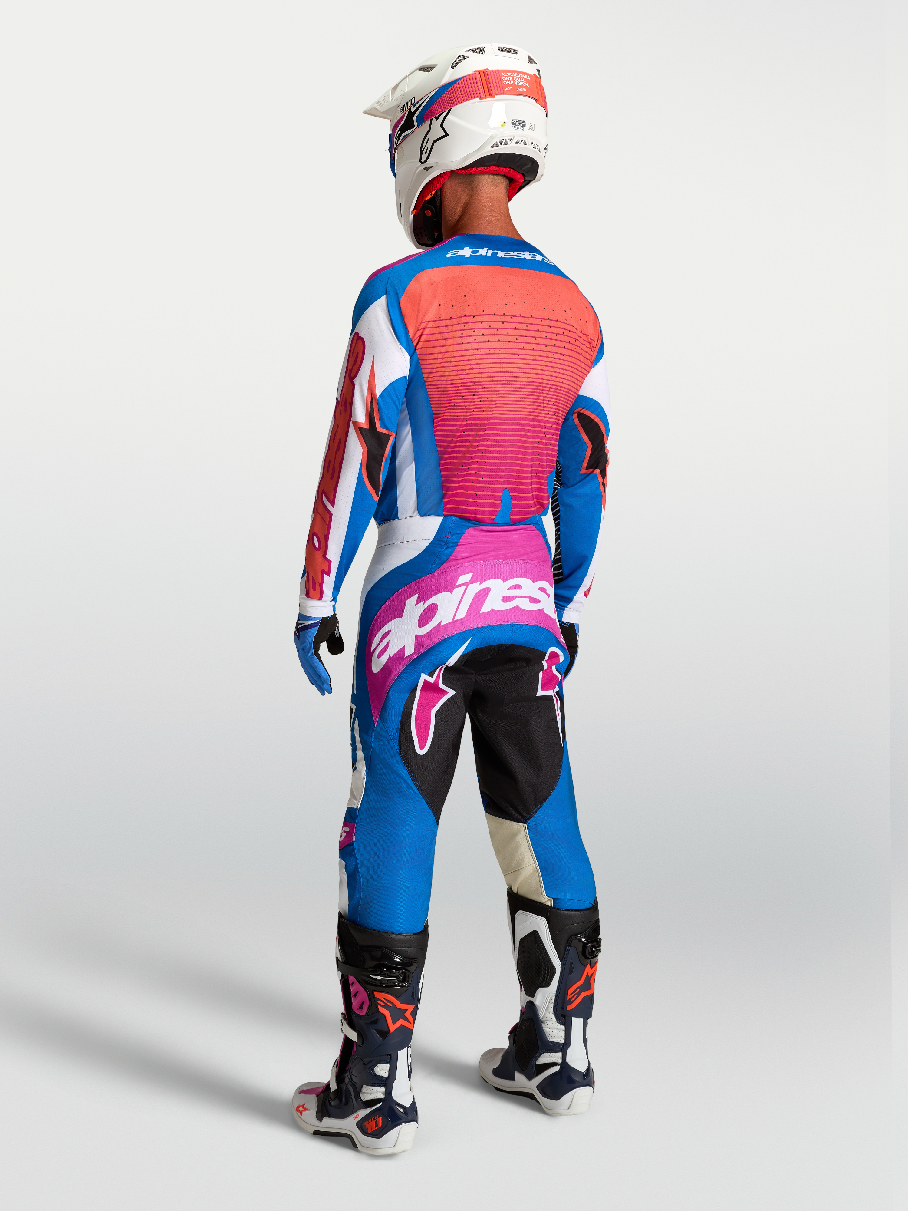 Tenue cross Alpinestars Techstar Maven bleu corail vue de profil