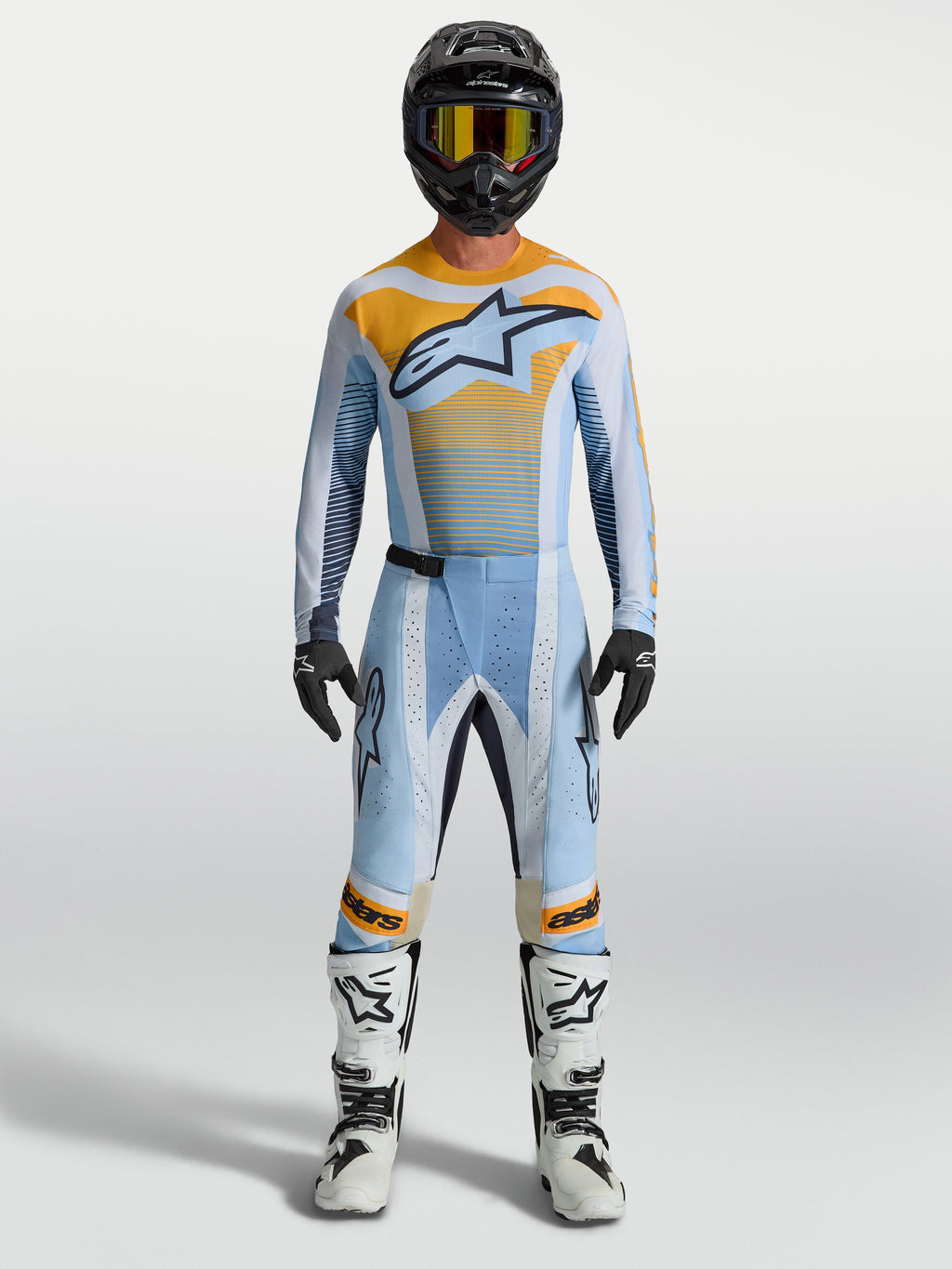 Tenue cross complète Alpinestars Techstar Maven bleu et orange vue d'ensemble